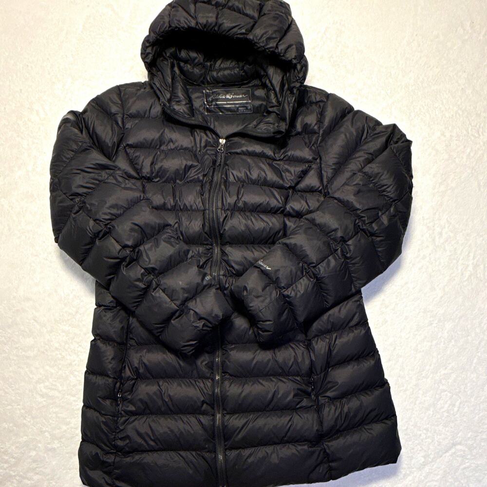 Eddie Bauer EB650 Down Hooded Puffer Jacket Black Women’s Regular Size M Zip